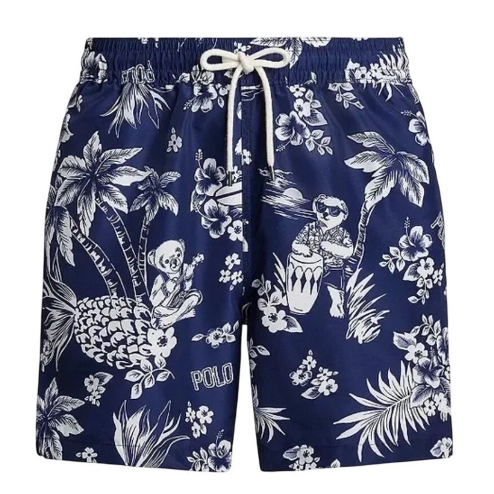 Polo Ralph Lauren Mens 2XLT Traveler Polo Bear Board Shorts Swim Trunks Blue NWT